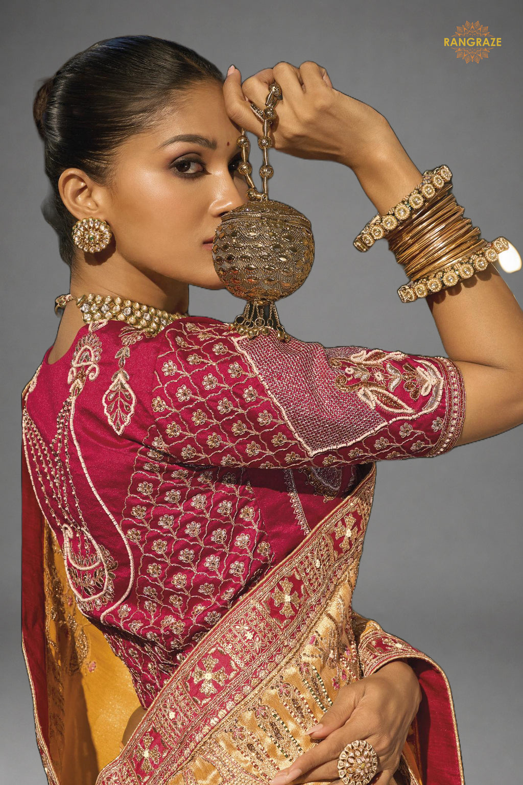 Mustard Yellow Embroidered Madhurai Silk Saree