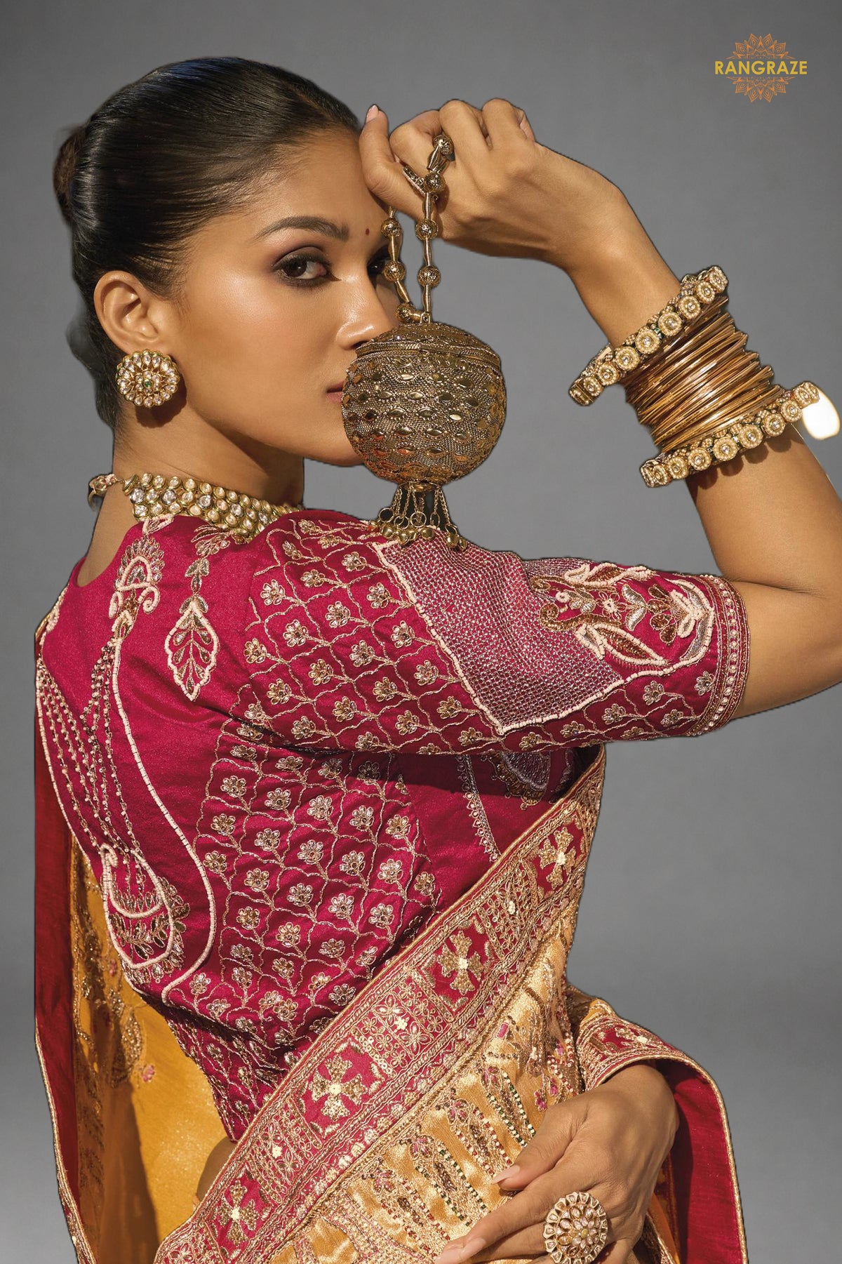 Mustard Yellow Embroidered Madhurai Silk Saree