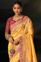 Mustard Yellow Embroidered Madhurai Silk Saree