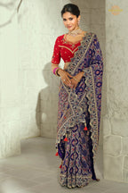 Navy Blue Embroidered Bandhej Georgette Saree