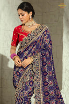 Navy Blue Embroidered Bandhej Georgette Saree