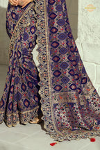 Navy Blue Embroidered Bandhej Georgette Saree