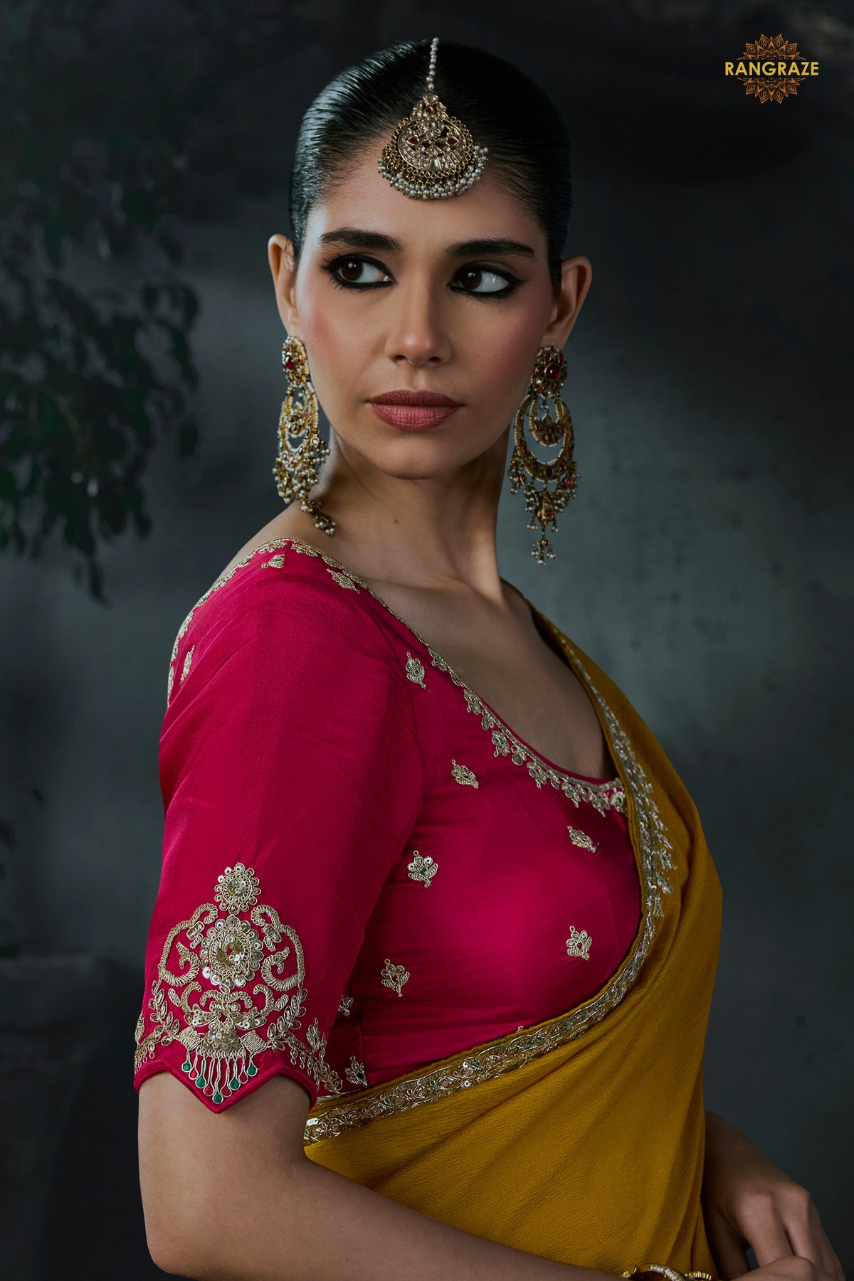 Ochre Yellow Embroidered Tissue Organza Saree
