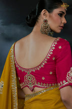 Ochre Yellow Embroidered Tissue Organza Saree
