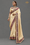 Off-White Embroidred Fancy Silk Saree