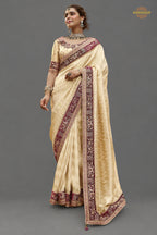 Off-White Embroidred Fancy Silk Saree