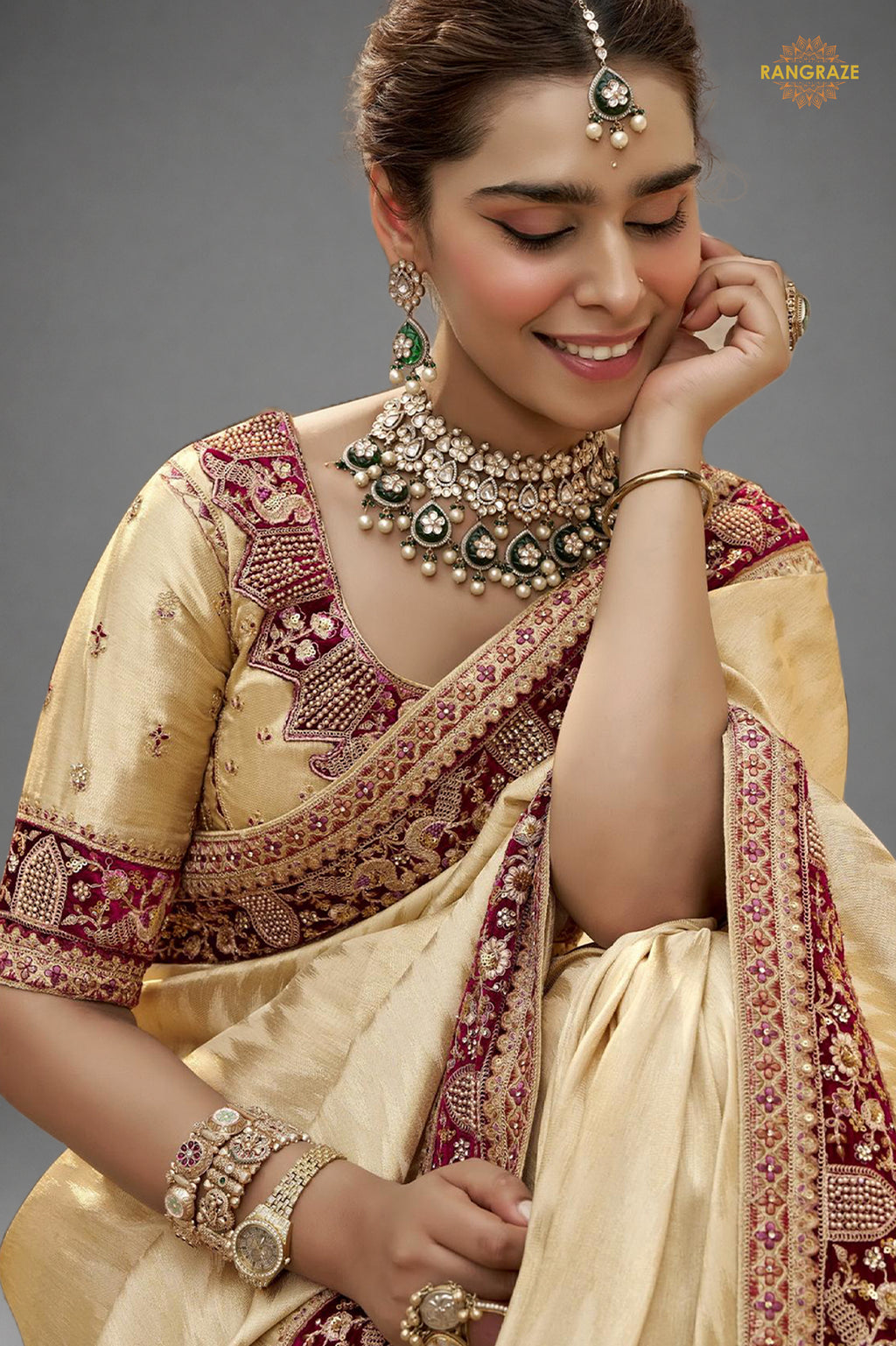 Off-White Embroidred Fancy Silk Saree