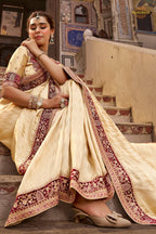 Off-White Embroidred Fancy Silk Saree