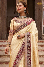 Off-White Embroidred Fancy Silk Saree