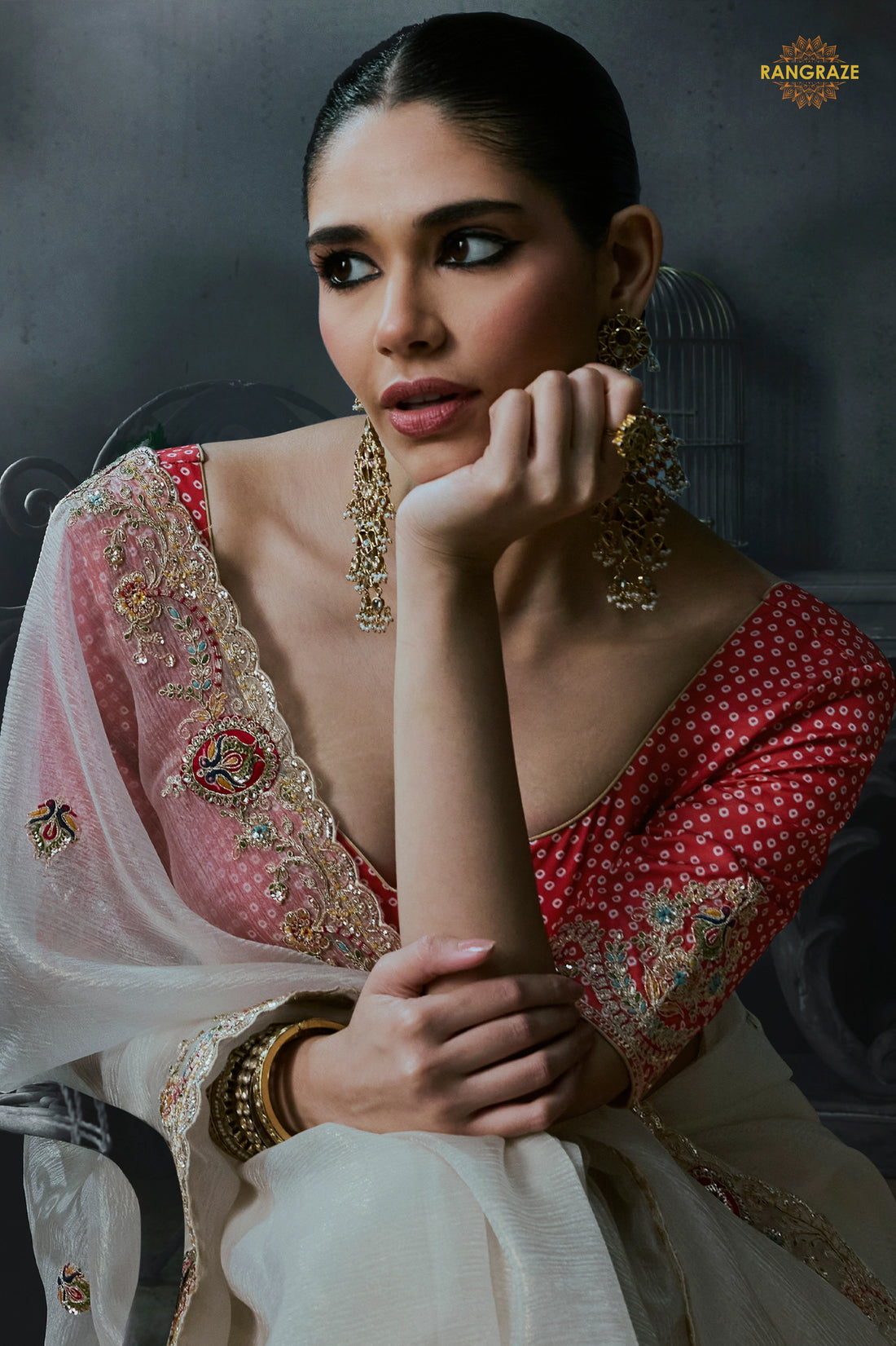 Off White Embroidered Tissue Organza Saree