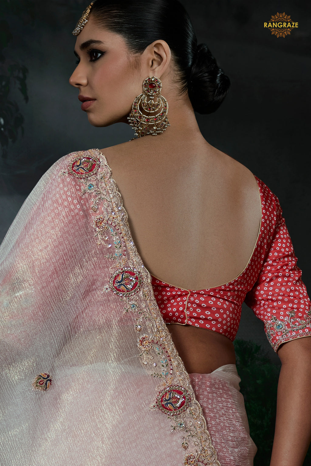 Off White Embroidered Tissue Organza Saree