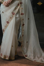 Off White Embroidered Tissue Organza Saree