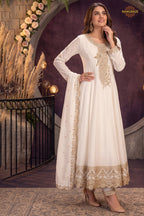Off White Stitched Embroidered Silk Anarkali Suit
