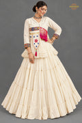 Off White Stitched Lace Work Cotton Lehenga Set