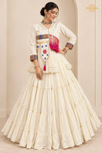 Off White Stitched Lace Work Cotton Lehenga Set
