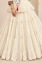 Off White Stitched Lace Work Cotton Lehenga Set