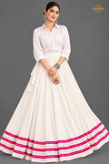 Off White Stitched Skirt With Mirror Patta
