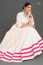 Off White Stitched Skirt With Mirror Patta