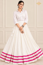 Off White Stitched Skirt With Mirror Patta