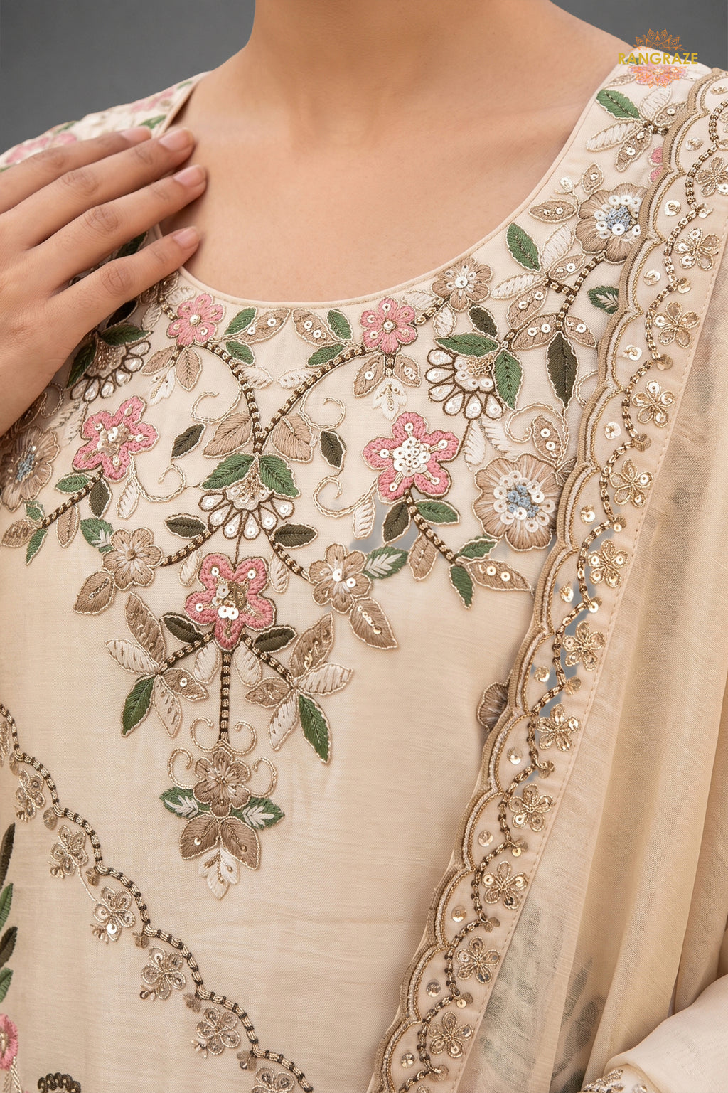 Off White Stitched Stitched Palazzo Suit