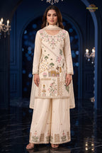 Off White Stitched Stitched Palazzo Suit