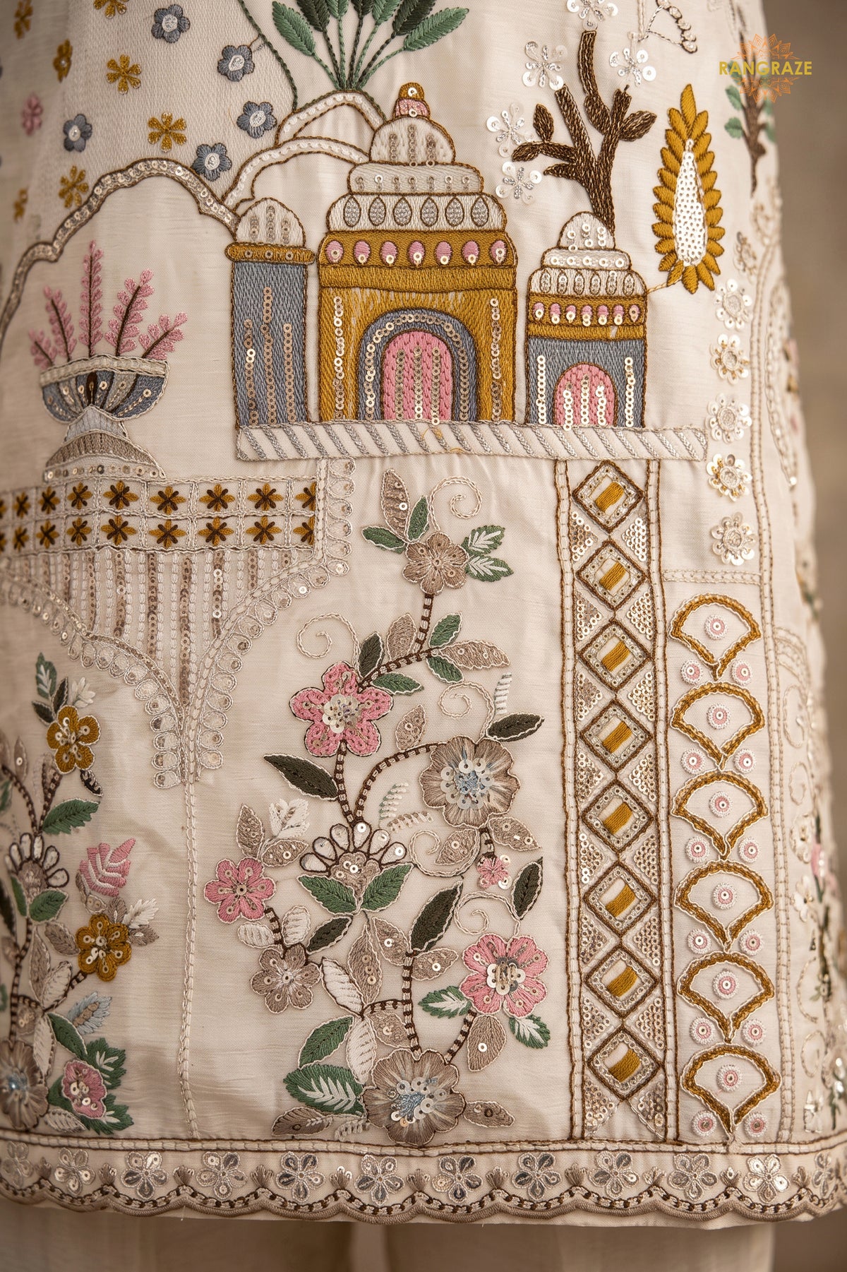 Off White Stitched Stitched Palazzo Suit