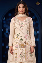 Off White Stitched Stitched Palazzo Suit