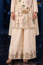 Off White Stitched Stitched Palazzo Suit
