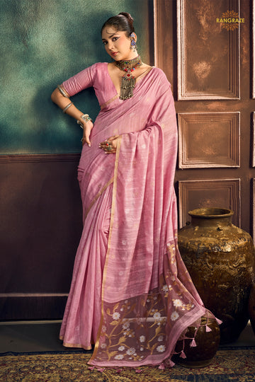 Onion Pink Woven Munga Cotton Saree