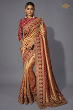 Orange And Red Embroidered Silk Saree