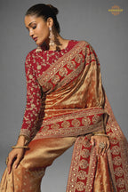 Orange And Red Embroidered Silk Saree