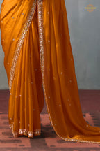 Orange Bead Work Sheer Texture Silk Saree