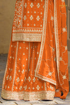 Orange Stitched Embroidered Chinon Sharara Suit