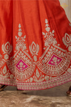 Orange Stitched Embroidered Chinon Sharara Suit