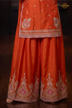 Orange Stitched Embroidered Chinon Sharara Suit