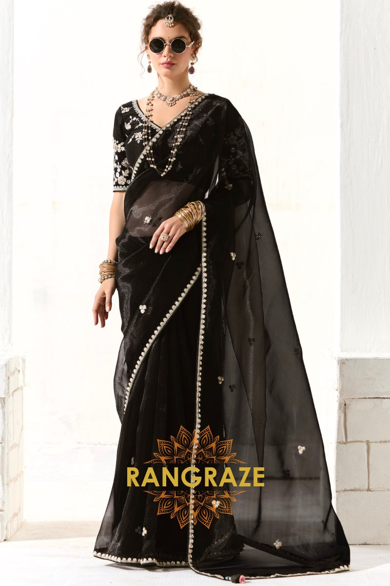 Midnight Bloom Organza Tissue Saree