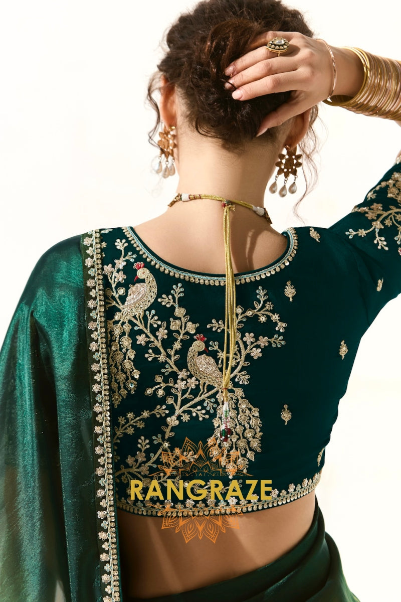 Enchanted Peacock Green Tissue Saree