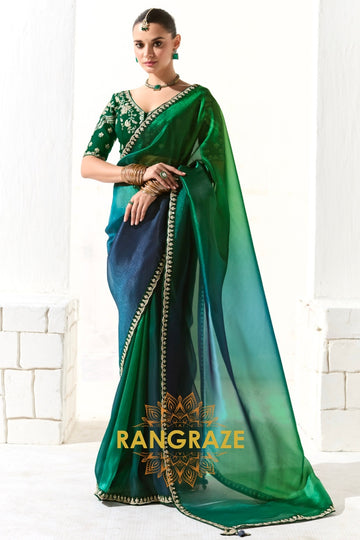 Emerald Whisper Organza Tissue Saree