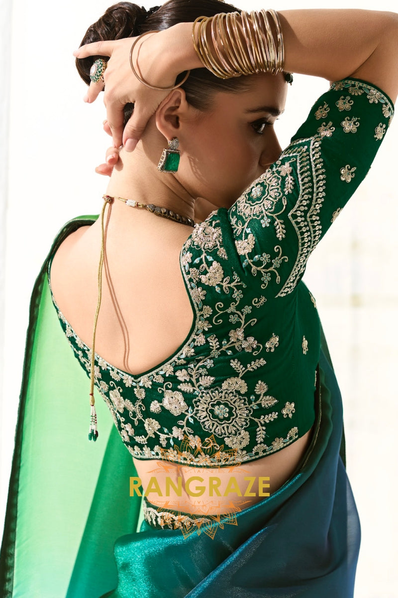 Emerald Whisper Organza Tissue Saree
