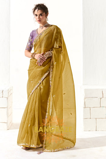 Golden Orchid Organza Tissue Saree