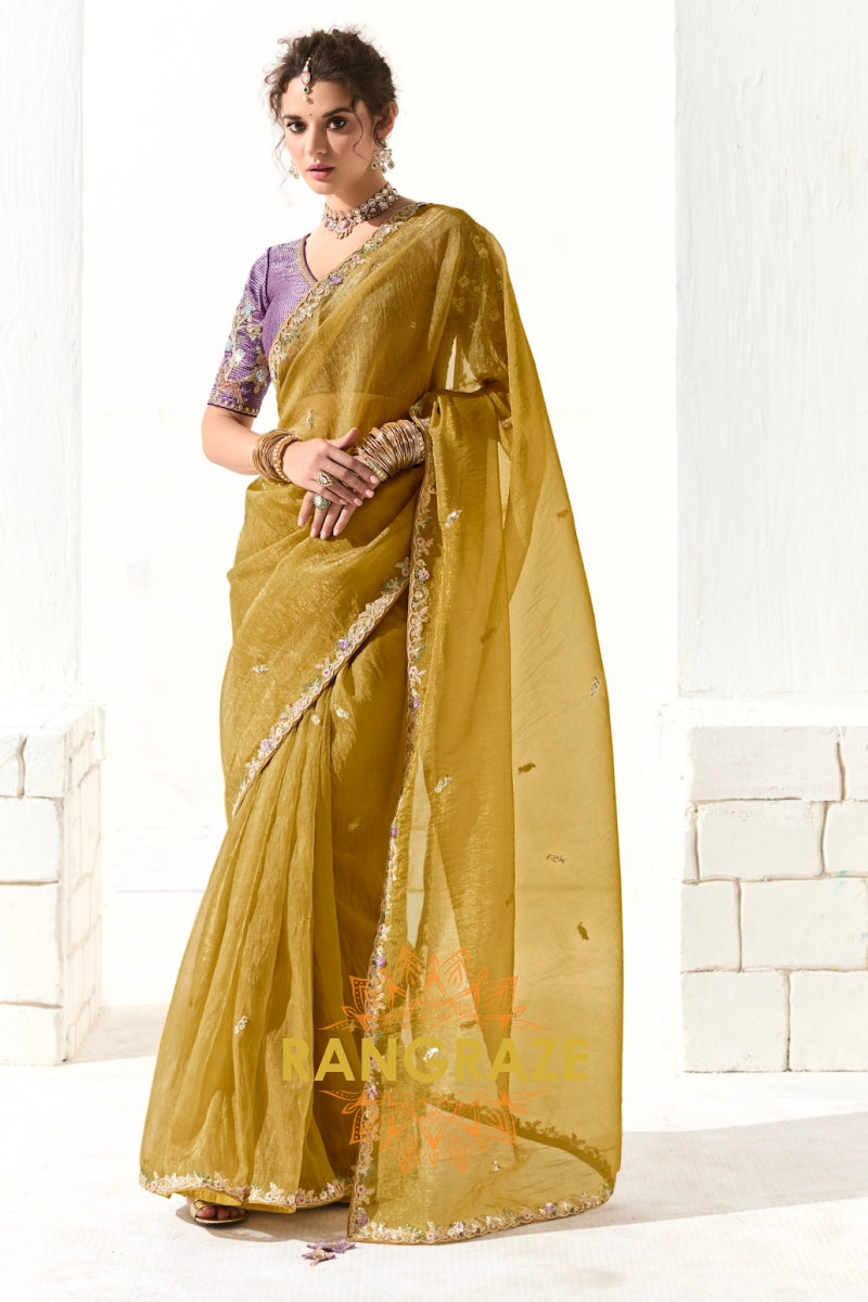 Golden Orchid Organza Tissue Saree