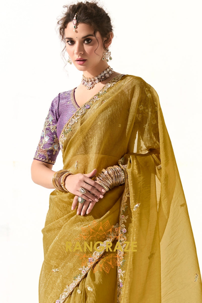 Golden Orchid Organza Tissue Saree
