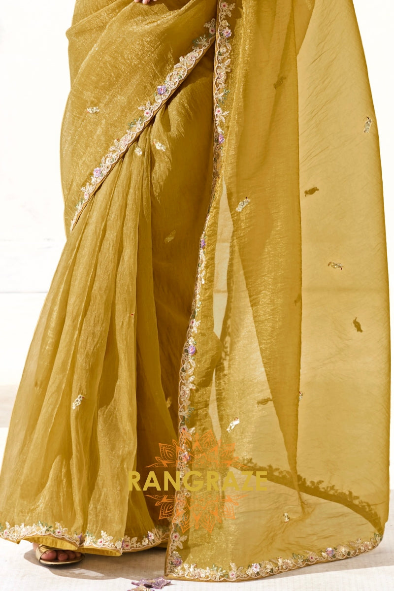 Golden Orchid Organza Tissue Saree