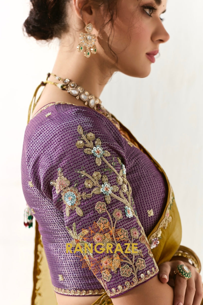 Golden Orchid Organza Tissue Saree