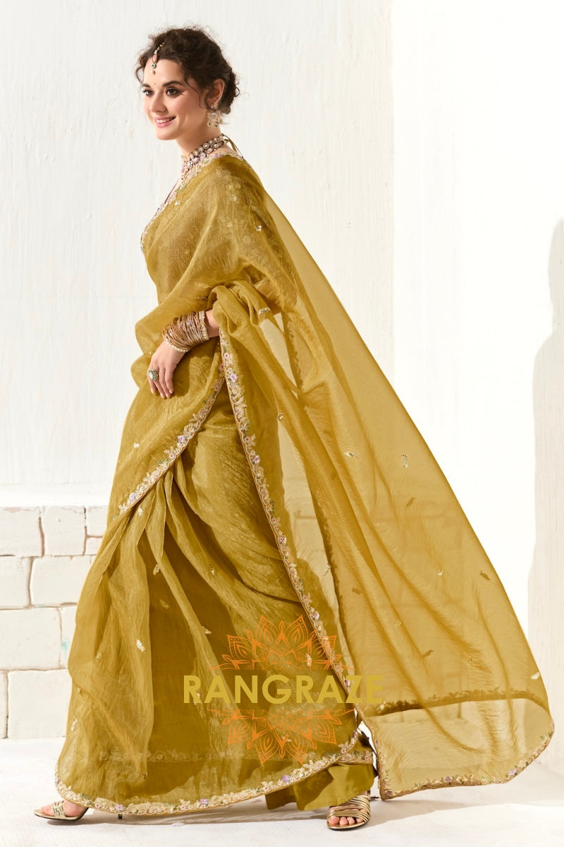Golden Orchid Organza Tissue Saree