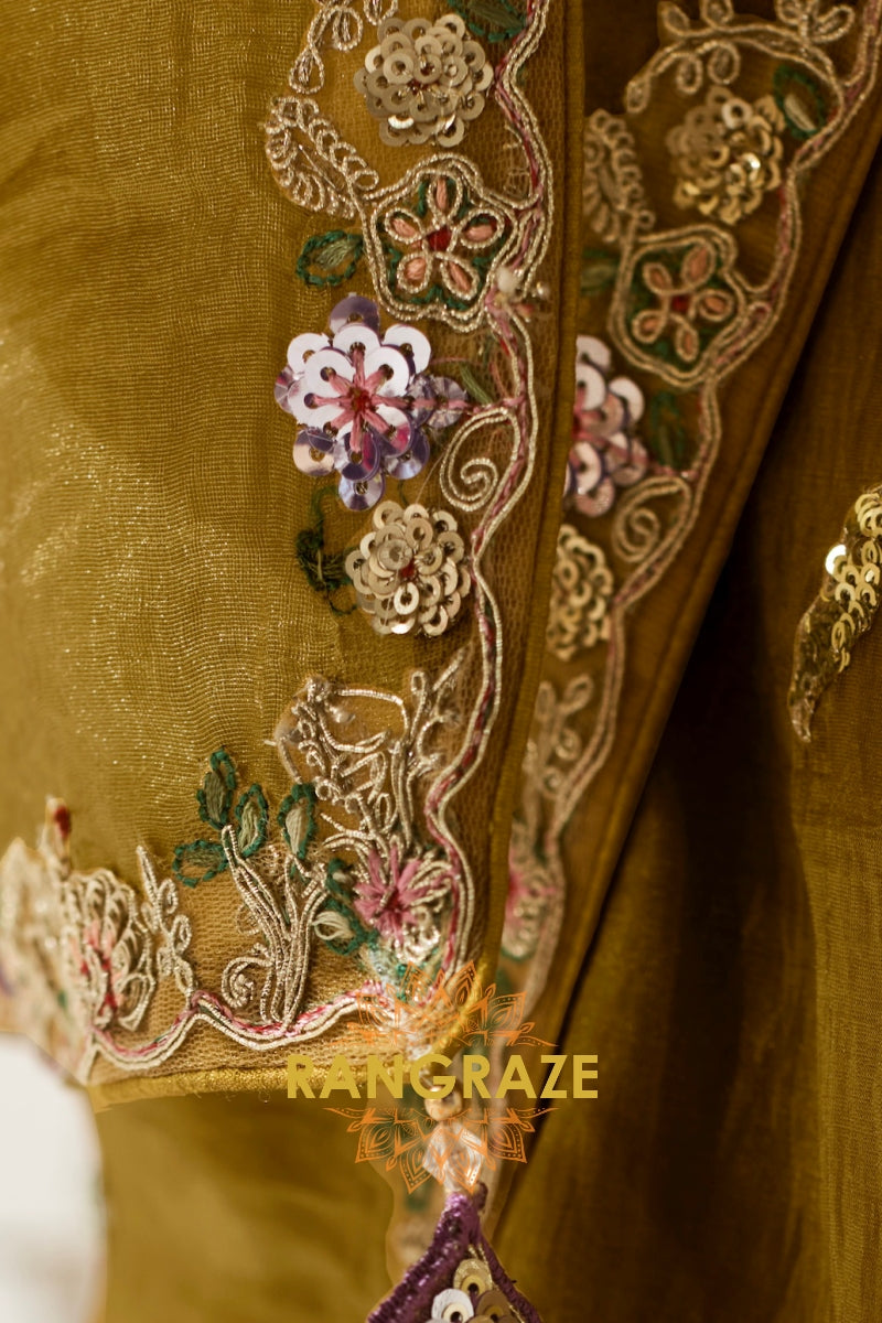 Golden Orchid Organza Tissue Saree