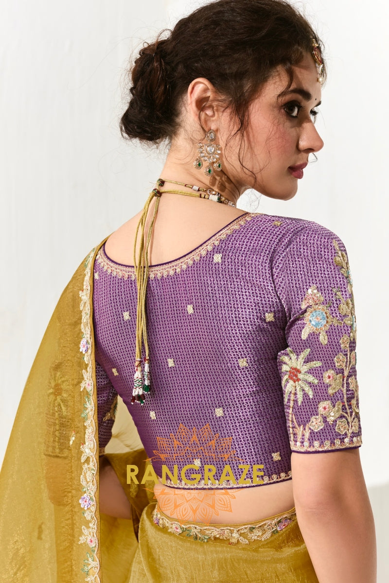 Golden Orchid Organza Tissue Saree