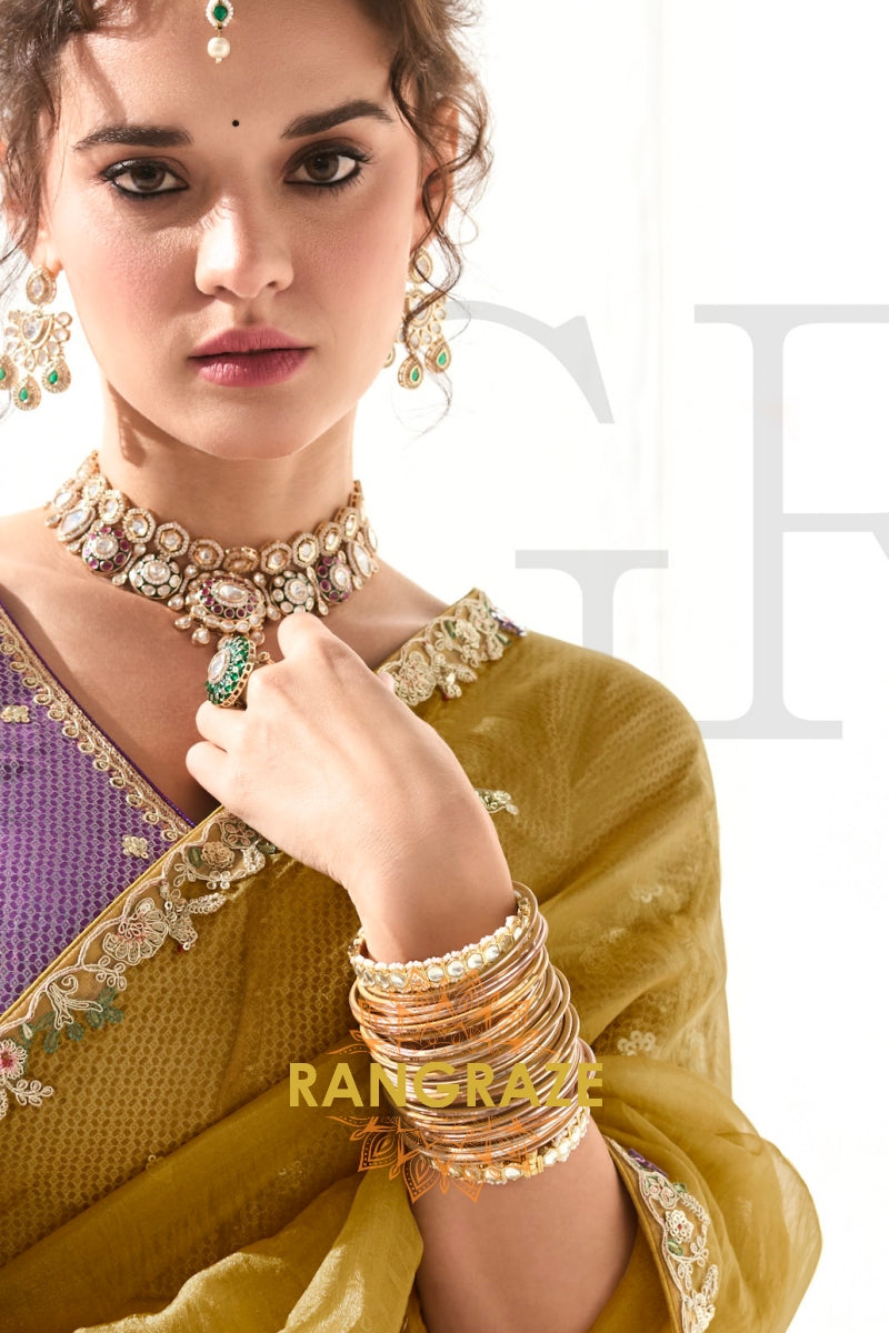 Golden Orchid Organza Tissue Saree