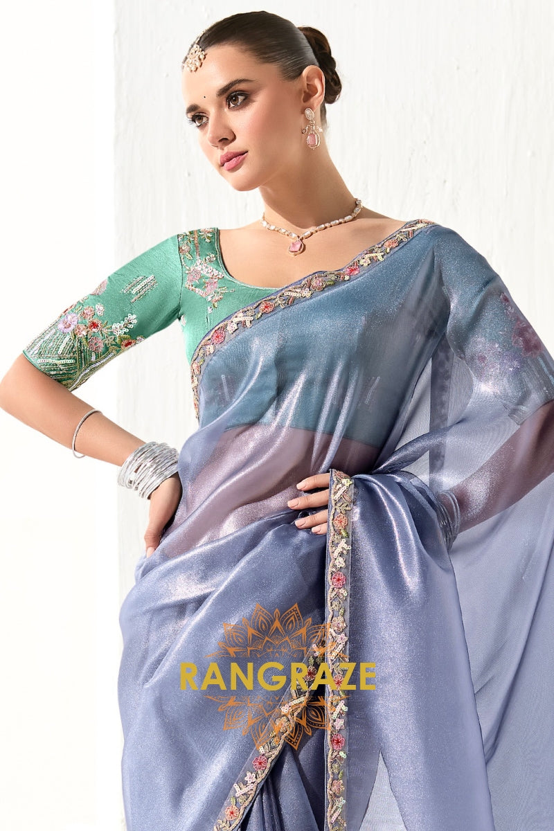 Moonlit Cascade Organza Tissue Saree