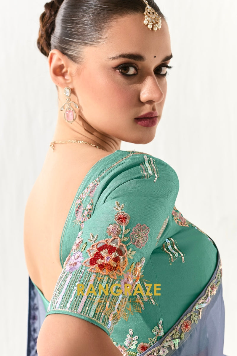 Moonlit Cascade Organza Tissue Saree